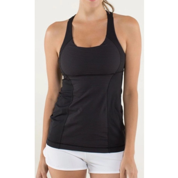 Lululemon Black Gray Stripes Criss Cross Racerback Athletic Tank Top - Picture 1 of 9